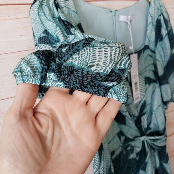 Parker 100% Silk Floral Palm Print High-Low Short Sleeve Midi Dress - Picture 8 of 12